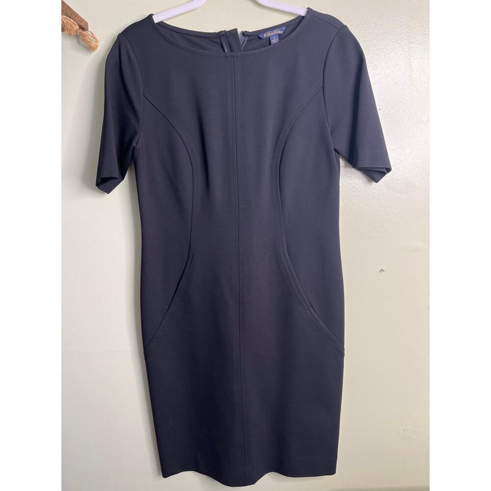 Brooks Brothers Ponte Knit Sheath Dress Black Slimming Front Pockets Size 4